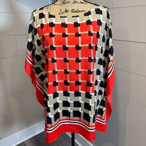 Michael Kohrs Geometric Red and Black Poncho Tunic Top - L / XL